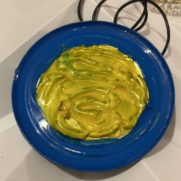 Reversible Artistic Circular Blue and Yellow Handmade Necklace - Picture 7 of 17